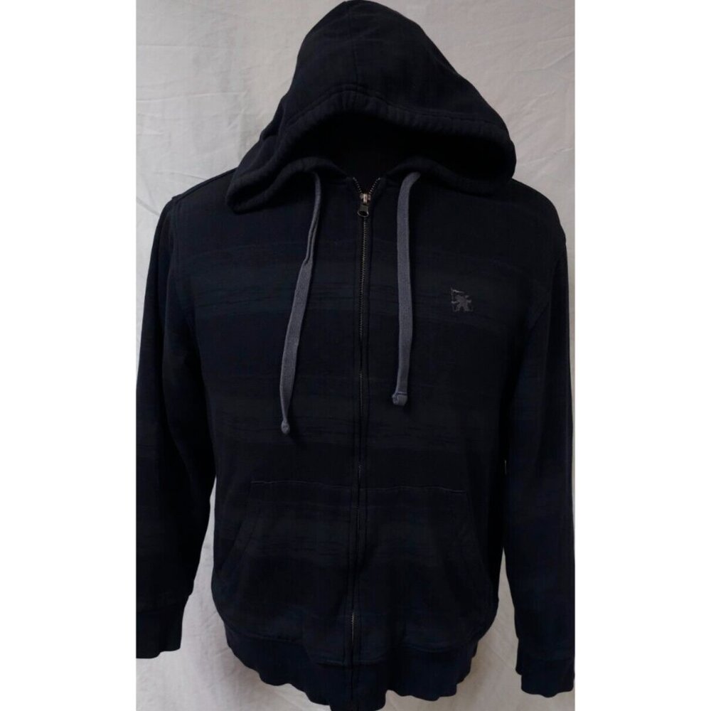Vtg 90s GOTCHA Medium Black Grey Full Zip Stripe Surf Skater Heavy Hoodie Jacket